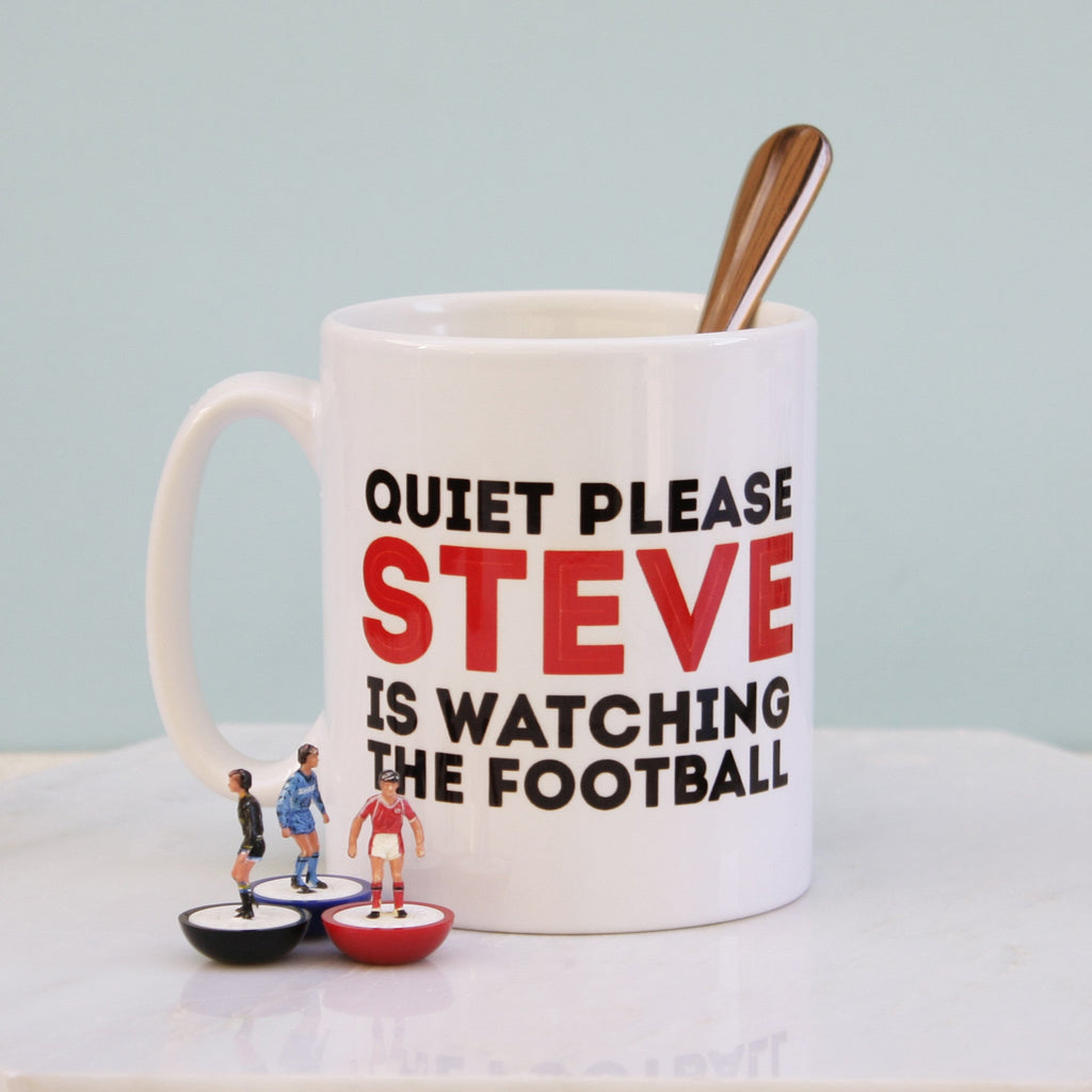 Personalised Quiet Please Watching The Sport Mug