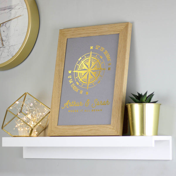 Personalised Metallic Compass Print