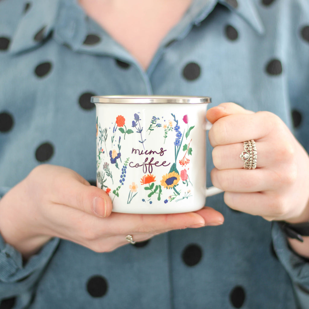 Personalised Botanical Floral Enamel Mug For Mum