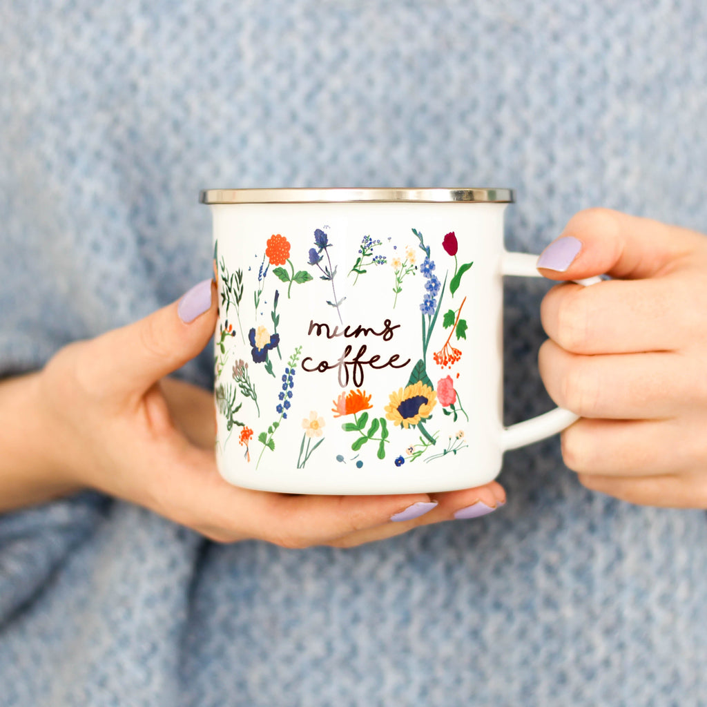 Personalised Botanical Floral Enamel Mug For Mum