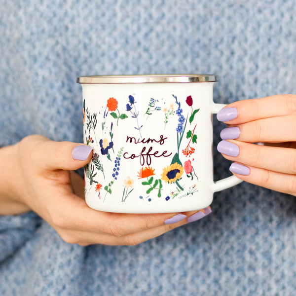 Personalised Botanical Floral Enamel Mug For Mum