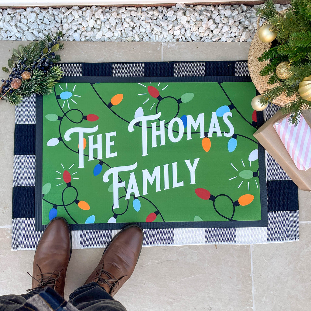 Personalised Christmas Lights Family Doormat