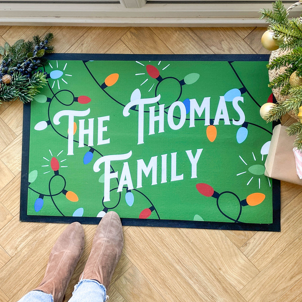 Personalised Christmas Lights Family Doormat