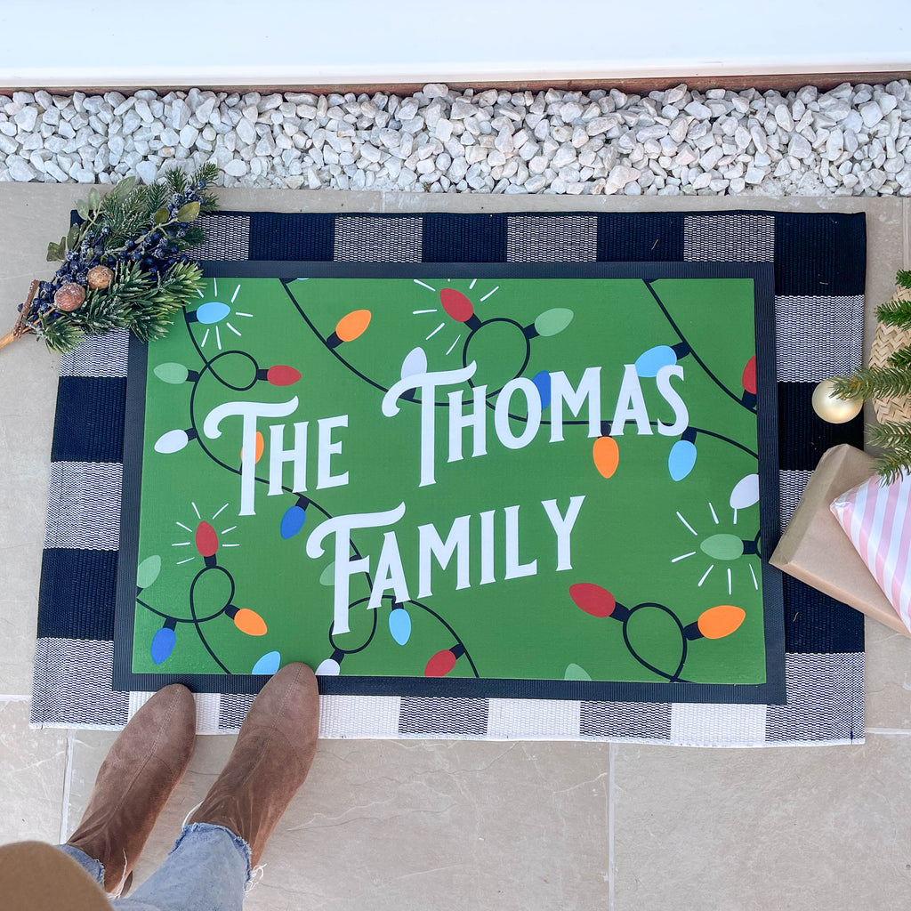 Personalised Christmas Lights Family Doormat