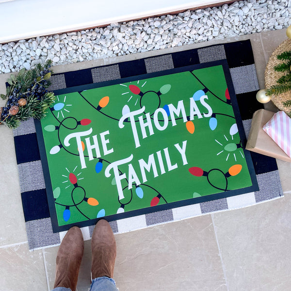 Personalised Christmas Lights Family Doormat