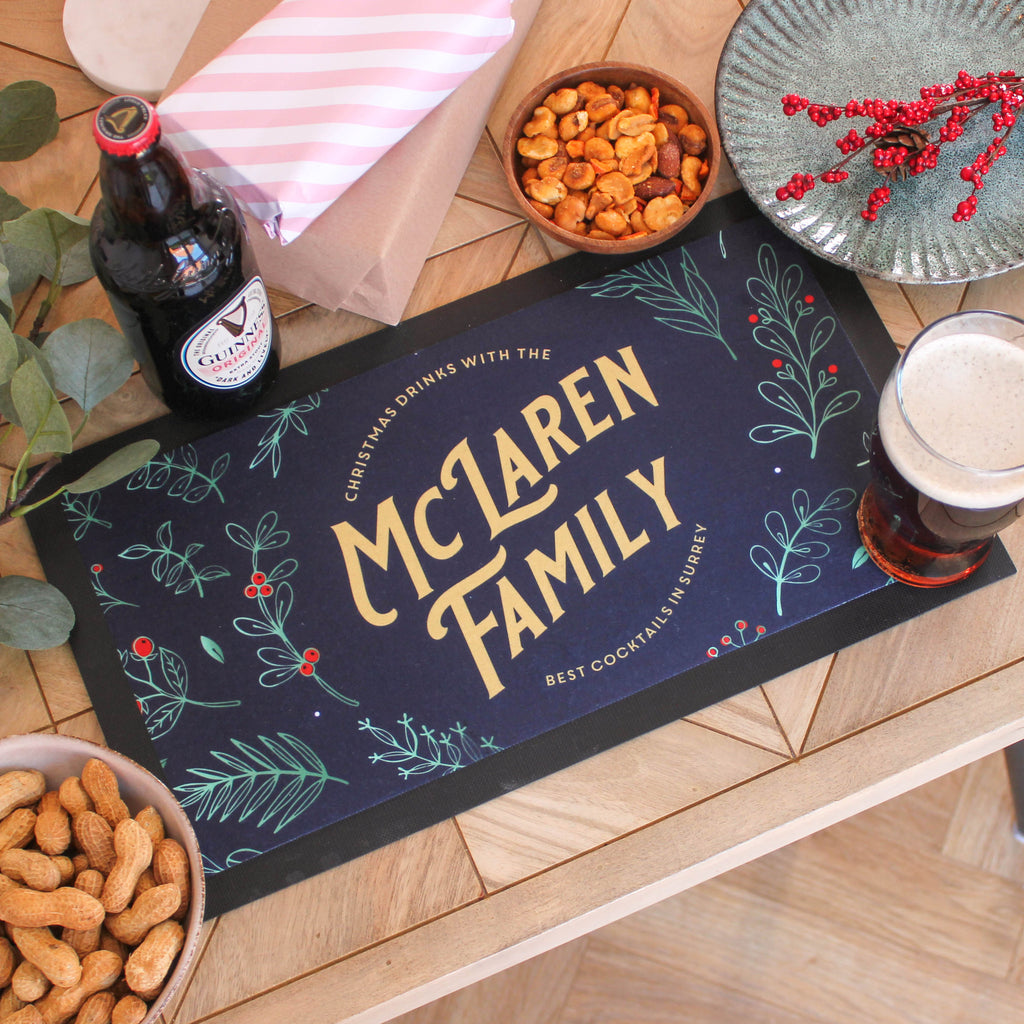 Personalised Christmas Wreath Family Bar Runner