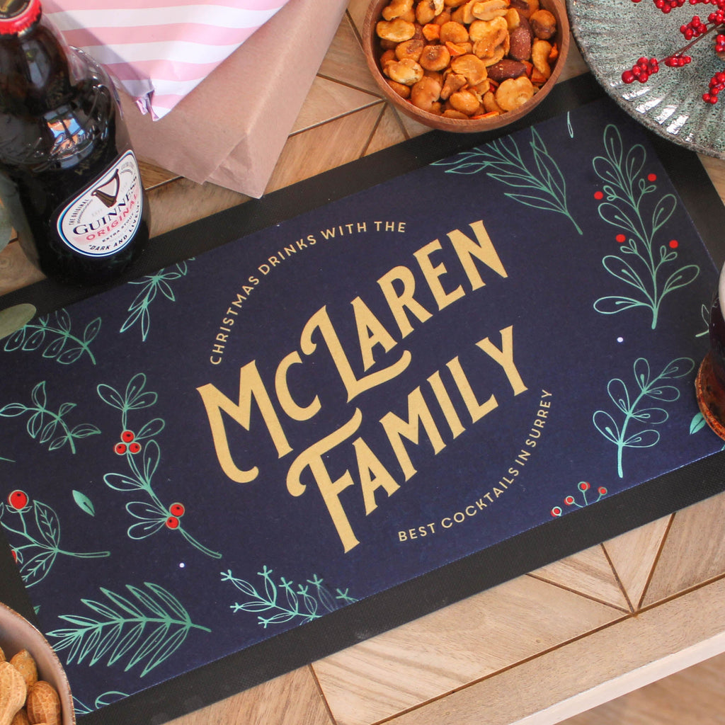 Personalised Christmas Wreath Family Bar Runner