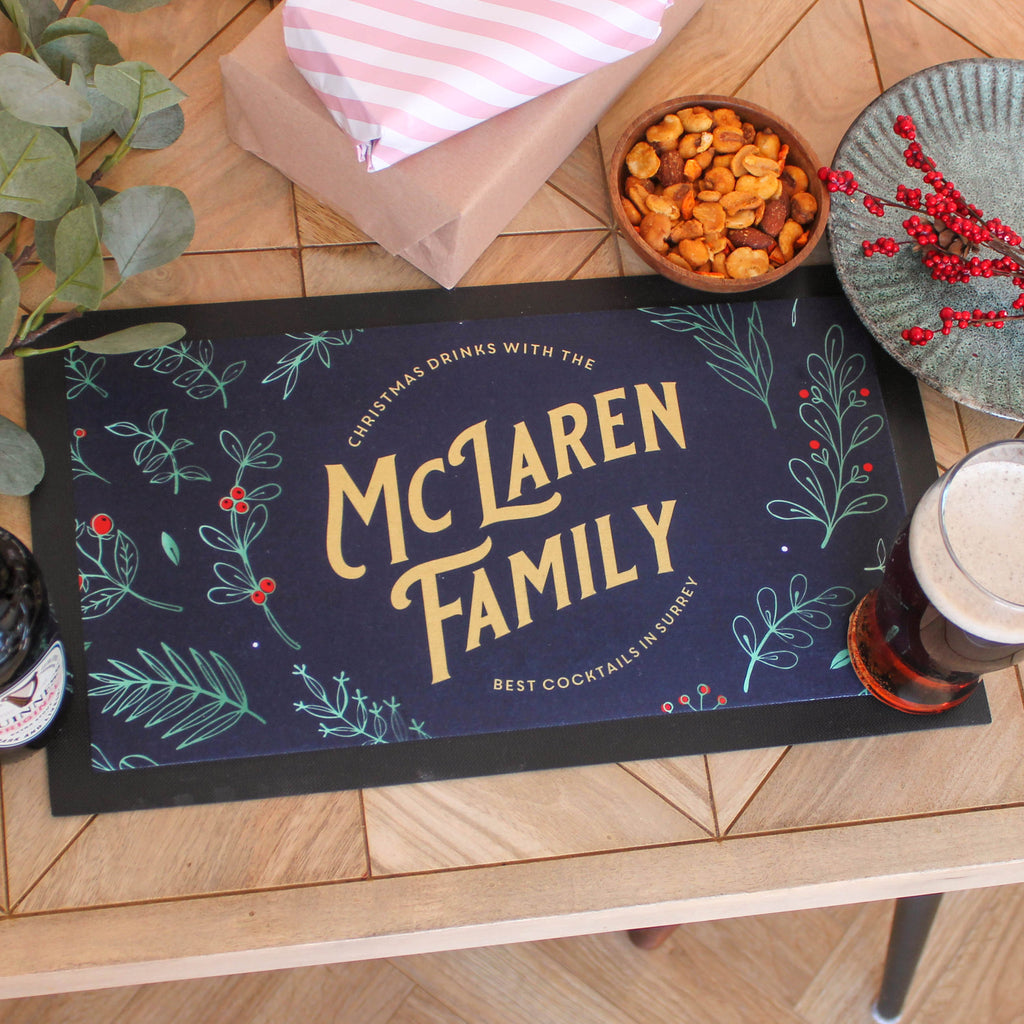 Personalised Christmas Wreath Family Bar Runner