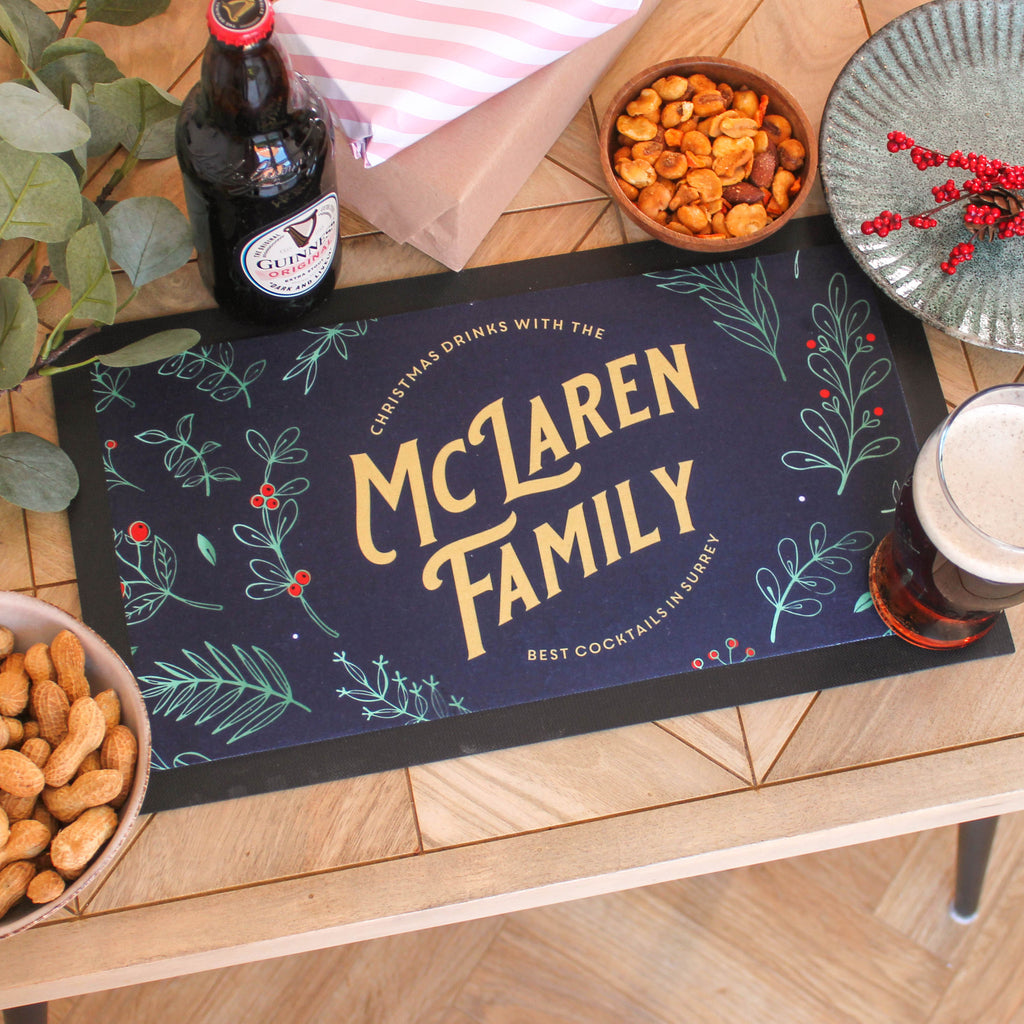 Personalised Christmas Wreath Family Bar Runner