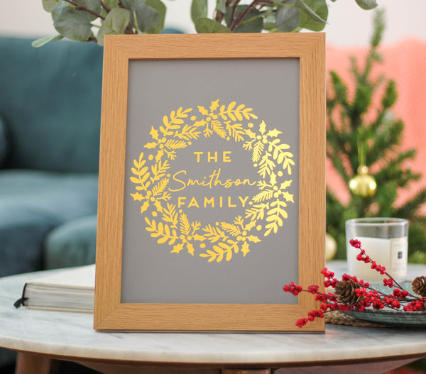 Personalised Family Christmas Wreath Foil Print