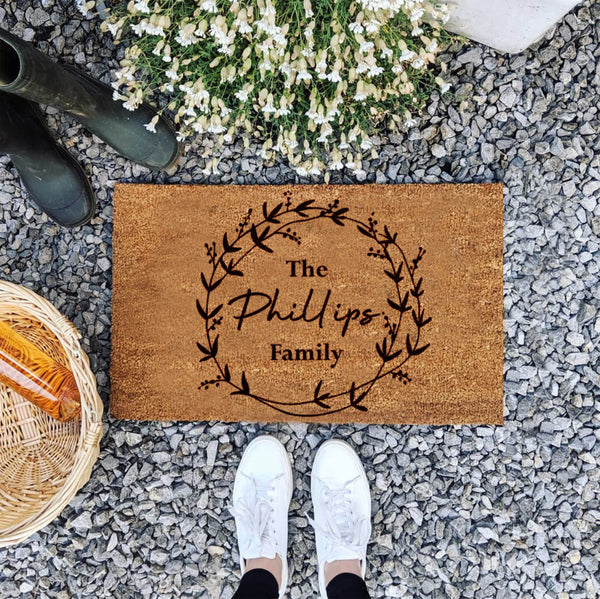 Personalised Floral Wreath Doormat For The Home