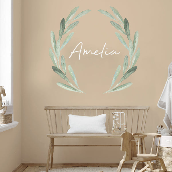 Personalised Floral Wreath Wall Sticker For Nursery