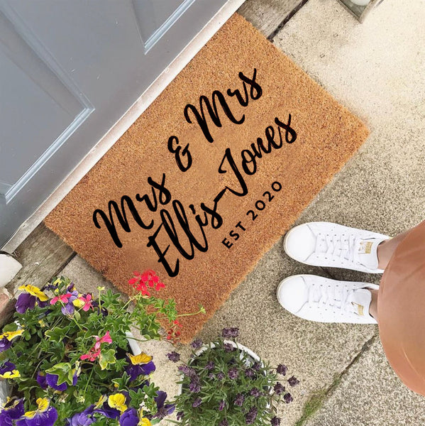 Personalised Mrs And Mrs Wedding Gift Door Mat