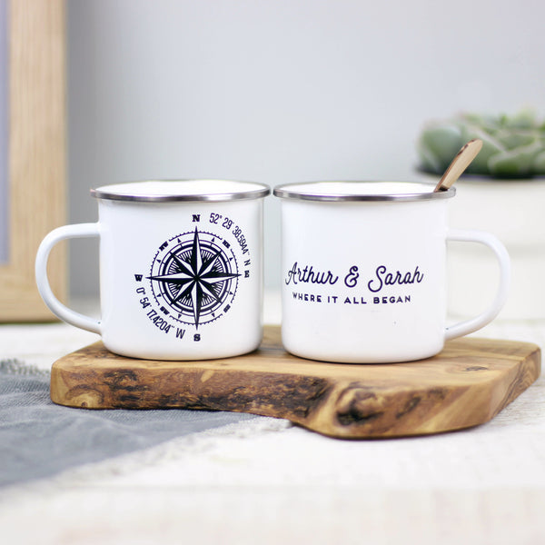 Personalised Compass Enamel Mug