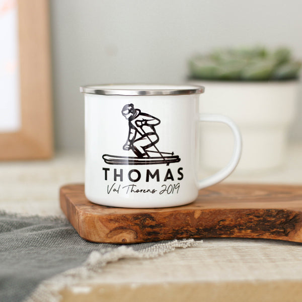 Personalised Ski Holiday Enamel Mug