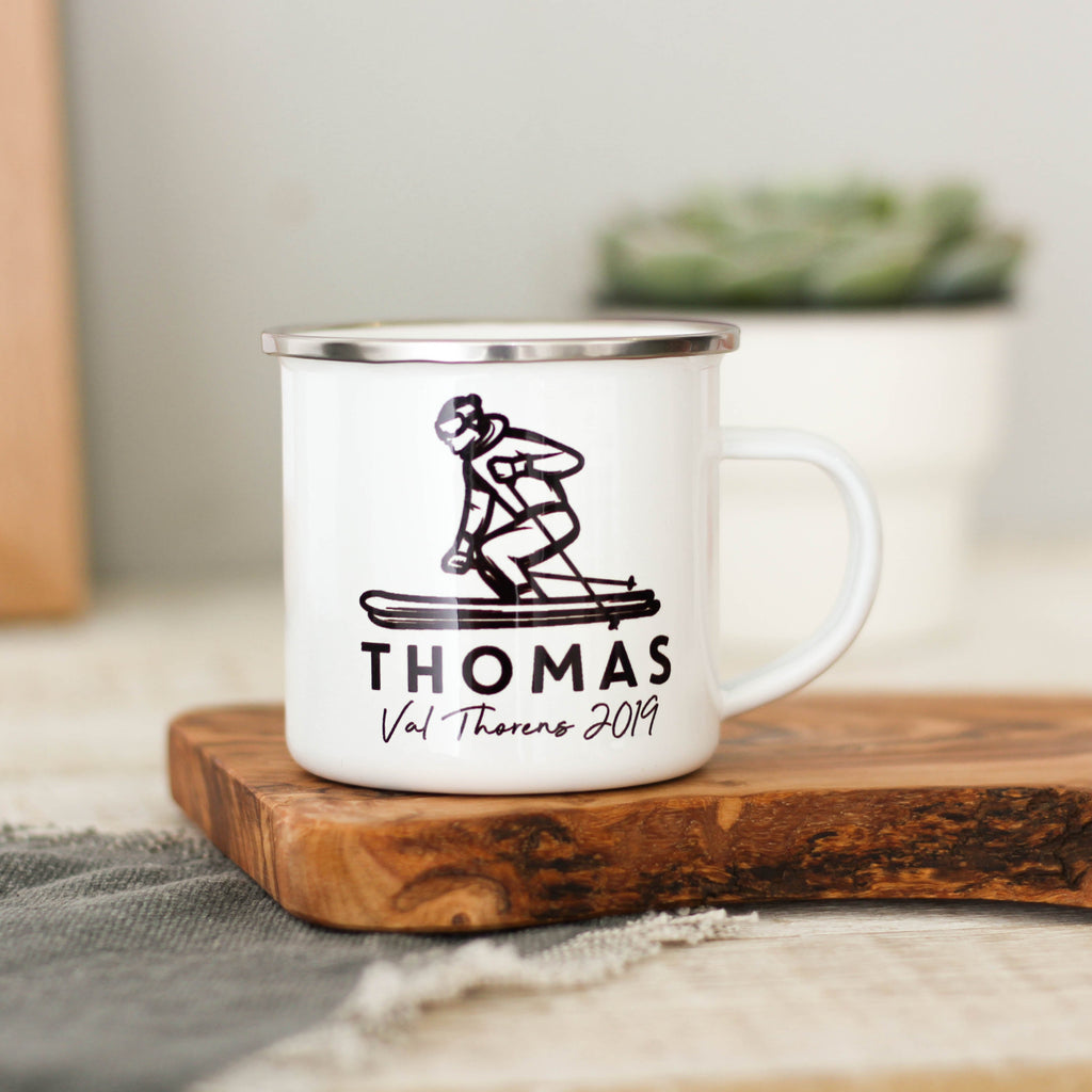 Personalised Ski Holiday Enamel Mug