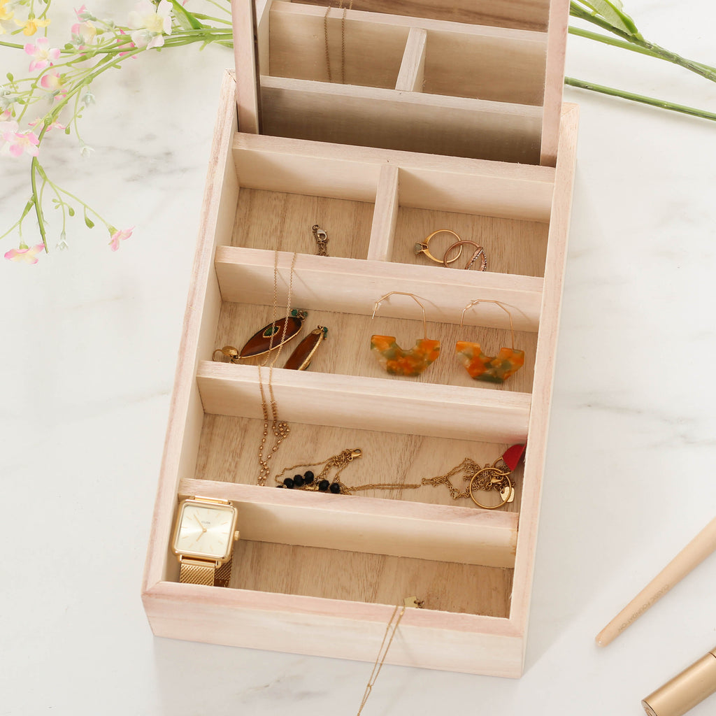 Personalised Wooden Jewellery Box With Mirror