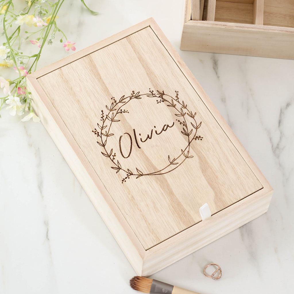 Personalised Wooden Jewellery Box With Mirror