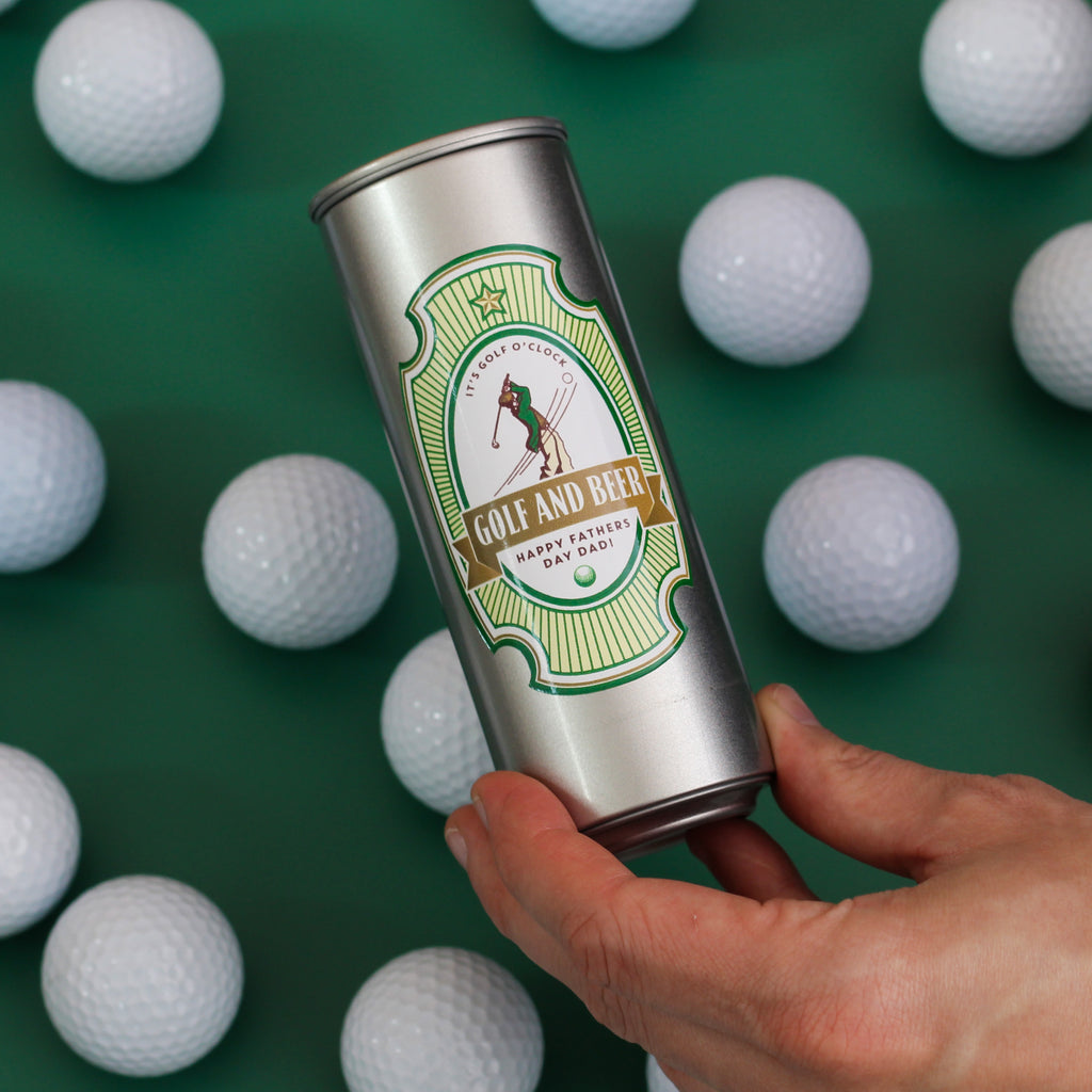 Personalised Golf Beer Can With Three Golf Balls