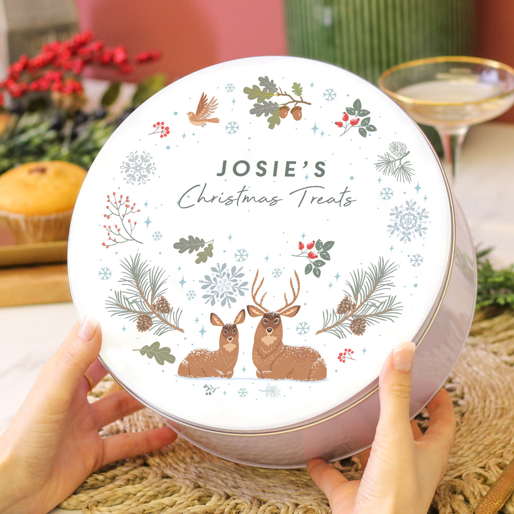 Personalised Reindeer Christmas Cake Tin Family Present For The Home