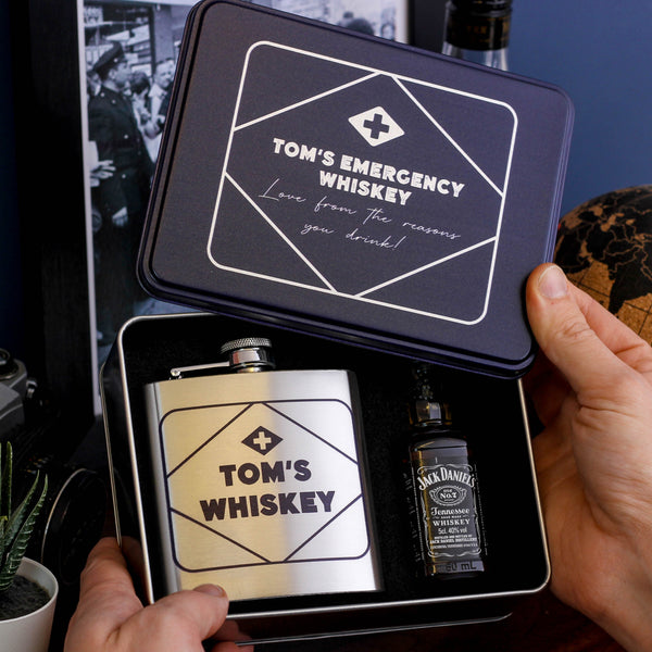 Personalised Emergency Whiskey Tin Gift For Him