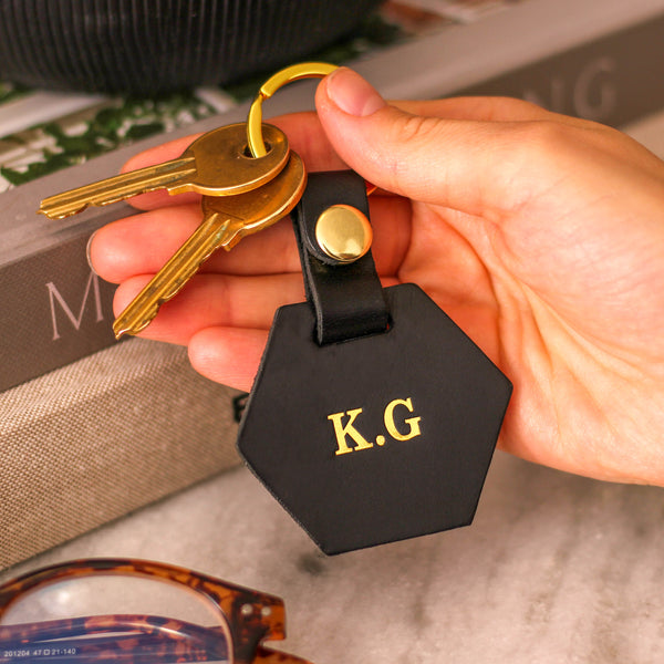 Personalised Leather Hexagon Keyring Gift For New Home