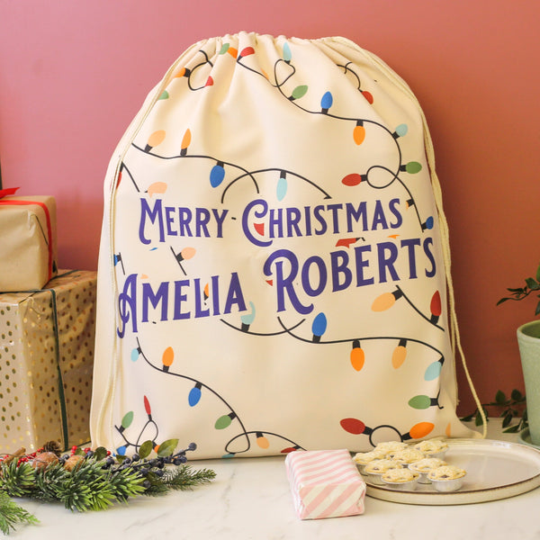 Personalised Christmas Lights Santa Sack
