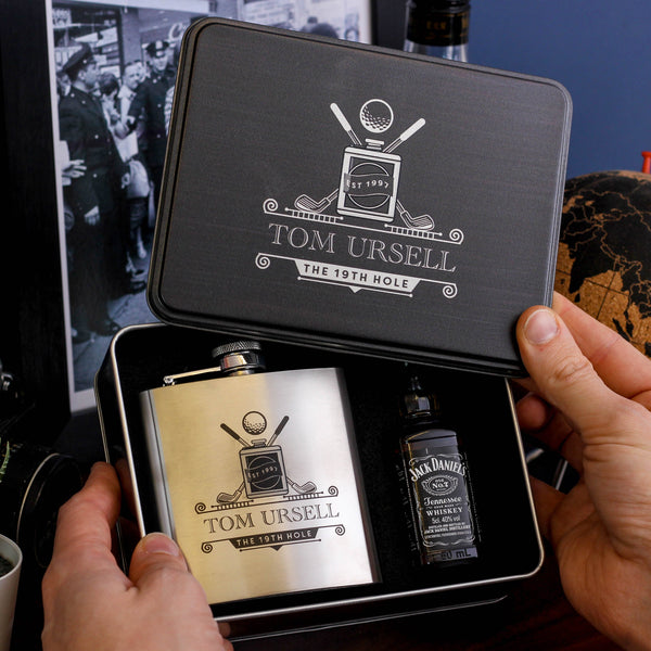 Personalised The 19th Hole Golf Drinks Tin With Whiskey