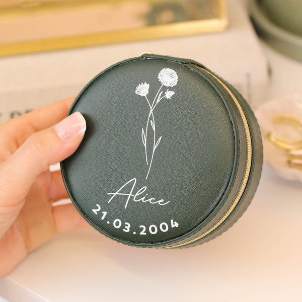 Personalised Birth Flower Travel Jewellery Case