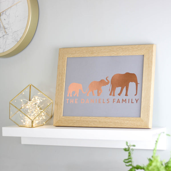 Personalised Elephant Family Foil Print