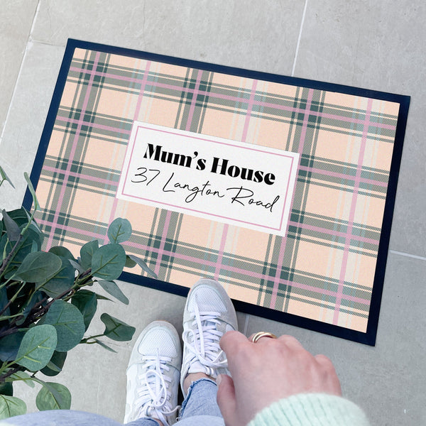 Personalised Pink Gingham Doormat House Warming Gift