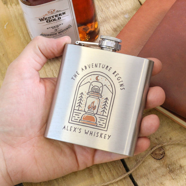 Personalised Lantern Hip Flask For Camping Adventure