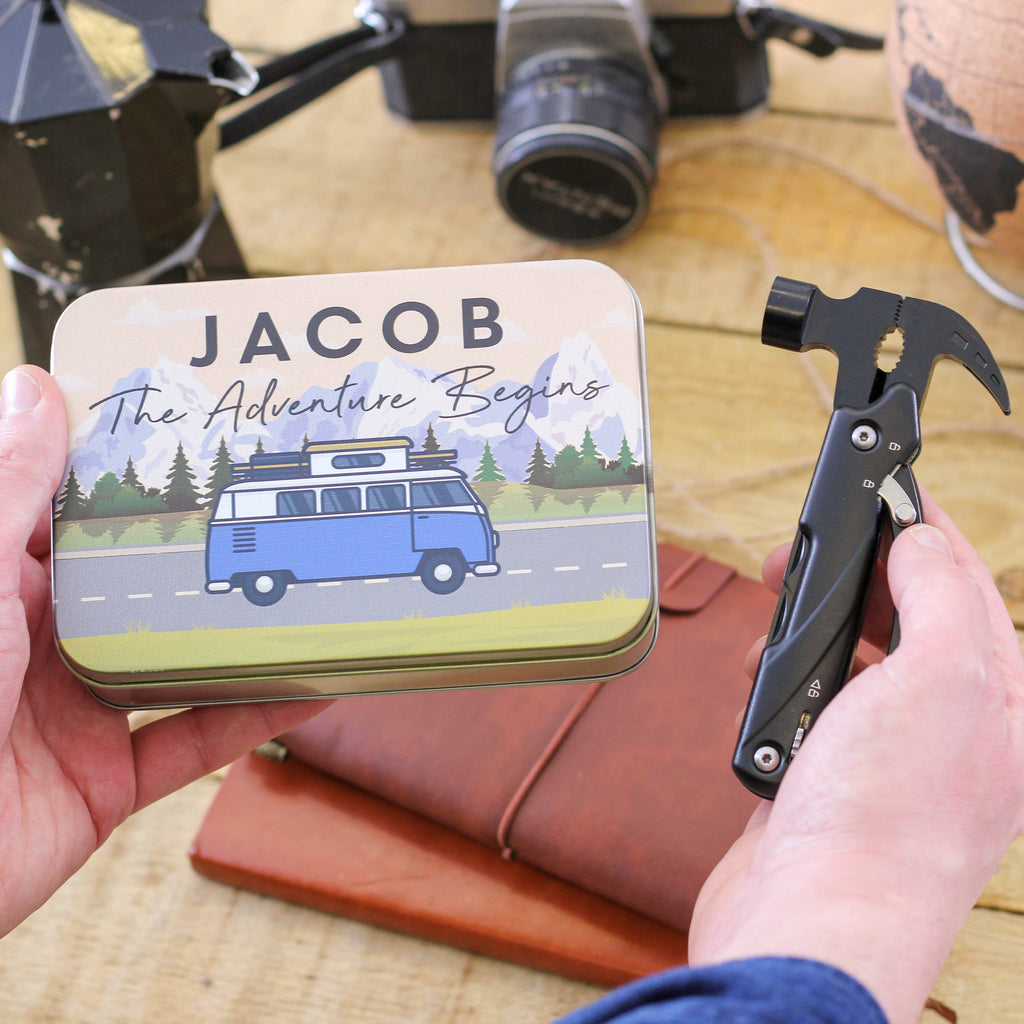 Personalised Campervan Hammer Multi Tool And Tin Box