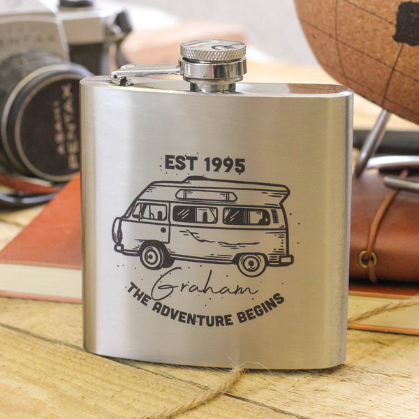 Personalised Campervan Adventure Hip Flask Camping Gift
