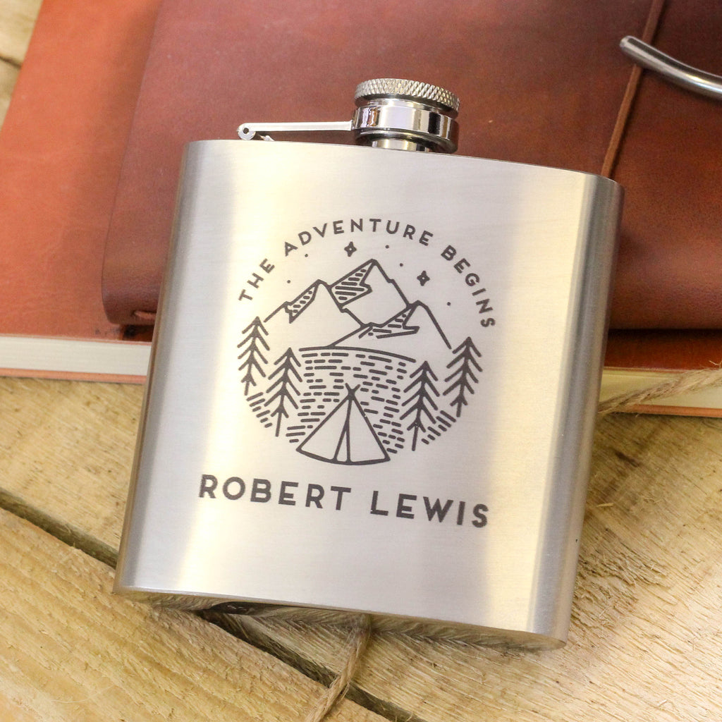 Personalised Mountain Adventure Camping Hip Flask Gift