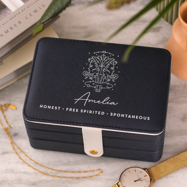 Personalised Large Star Sign Jewellery Box Travel Gift