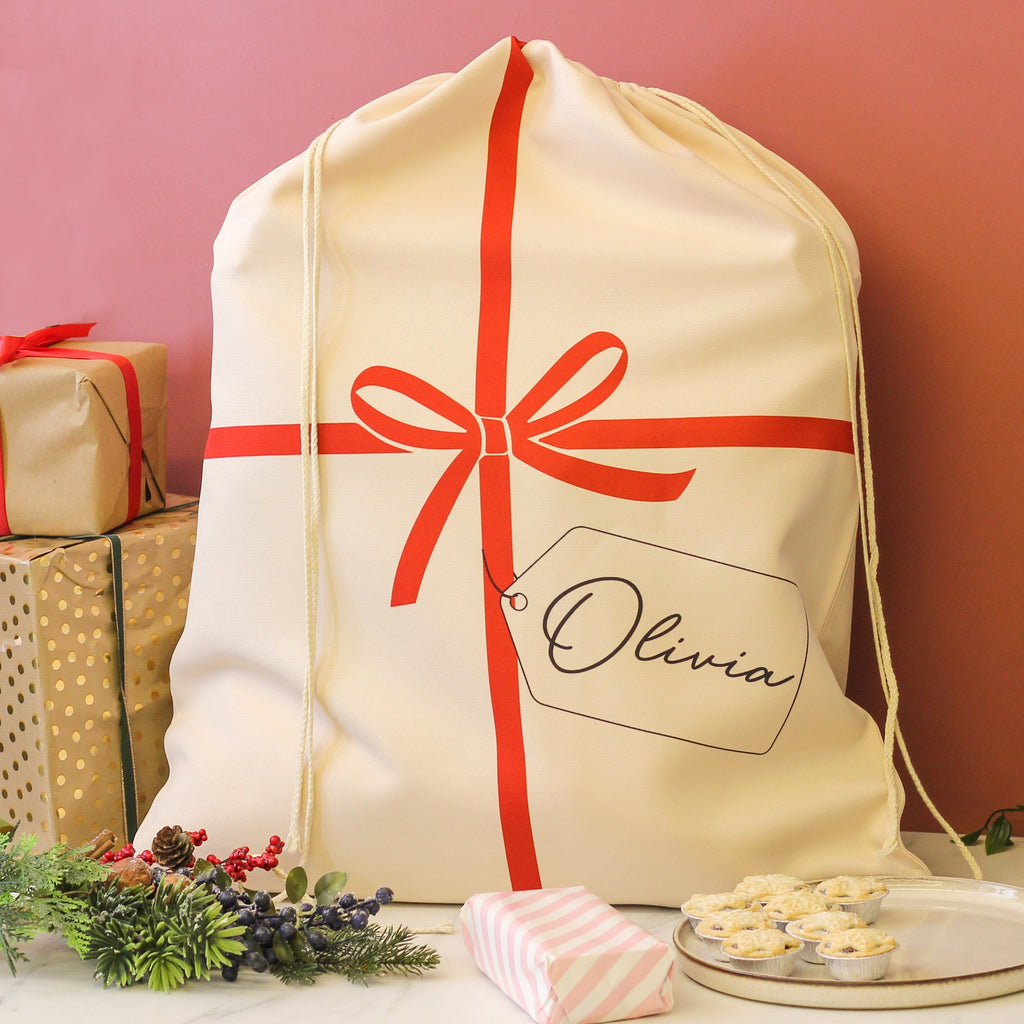 Personalised Wrapping Bow Christmas Santa Sack