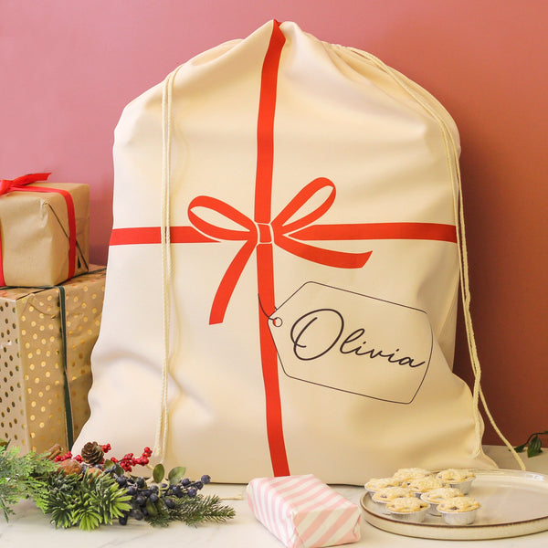 Personalised Wrapping Bow Christmas Santa Sack