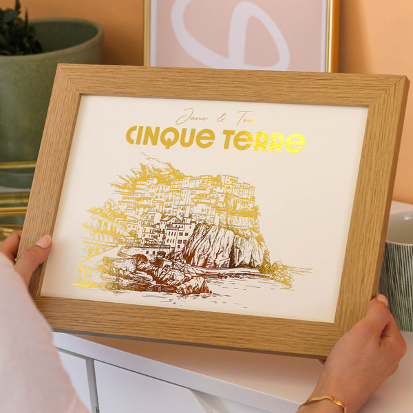 Personalised Cinque Terre Foiled Print Gift For Couples