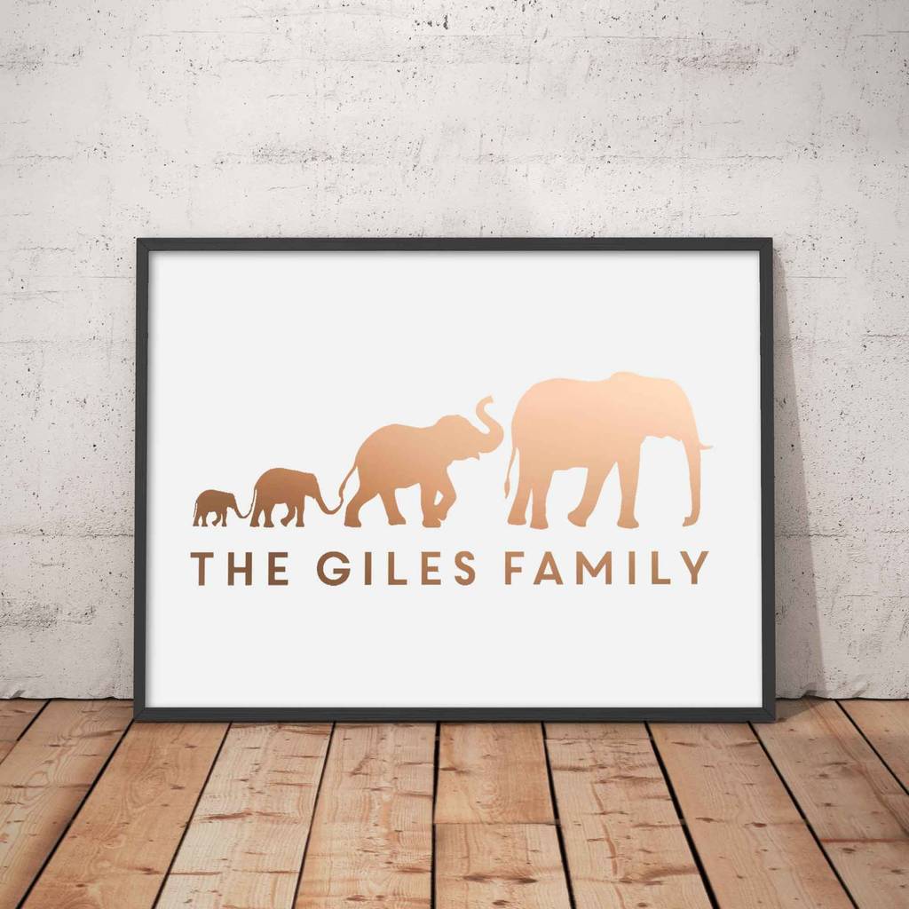 Personalised Elephant Family Foil Print
