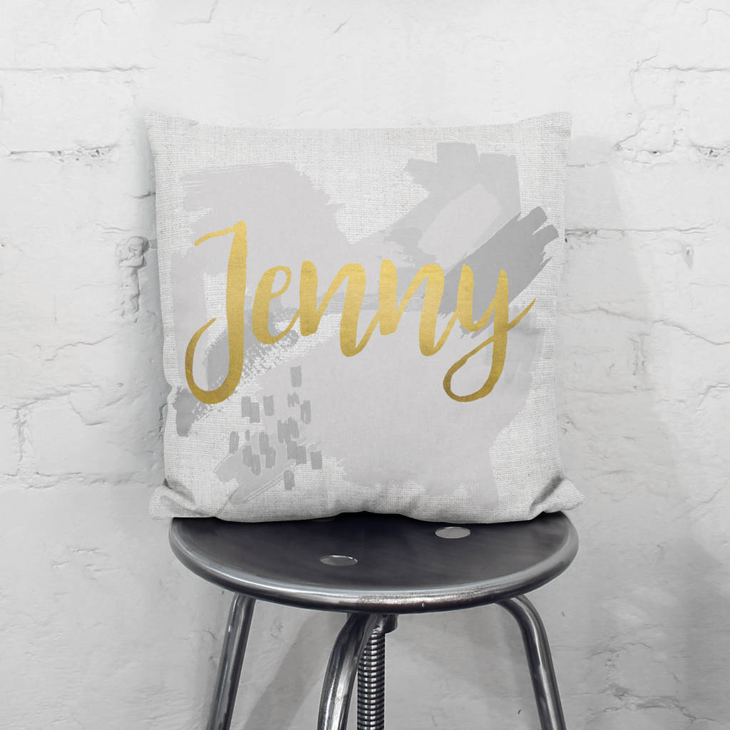 Personalised Grey Metallic Paint Strokes Cushion