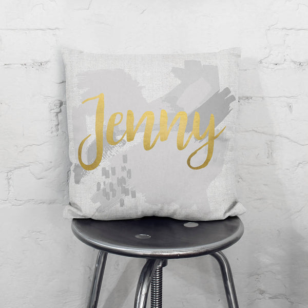 Personalised Grey Metallic Paint Strokes Cushion