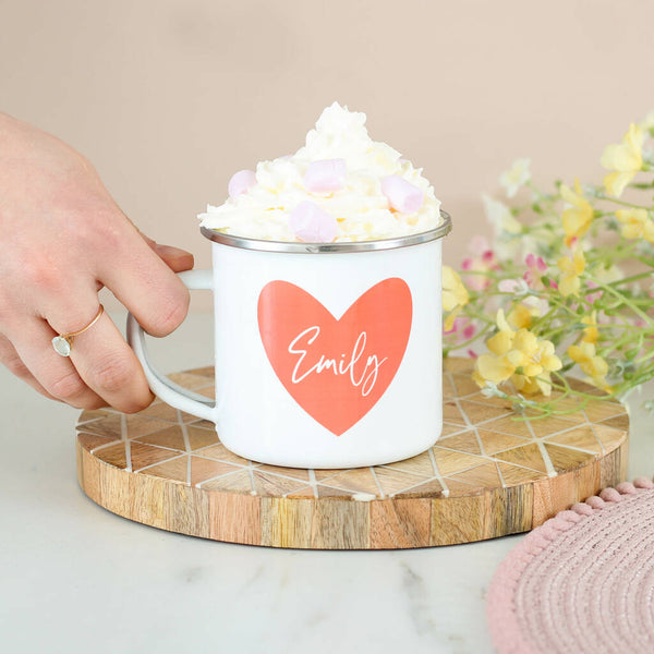 Personalised Love Heart Enamel Mug