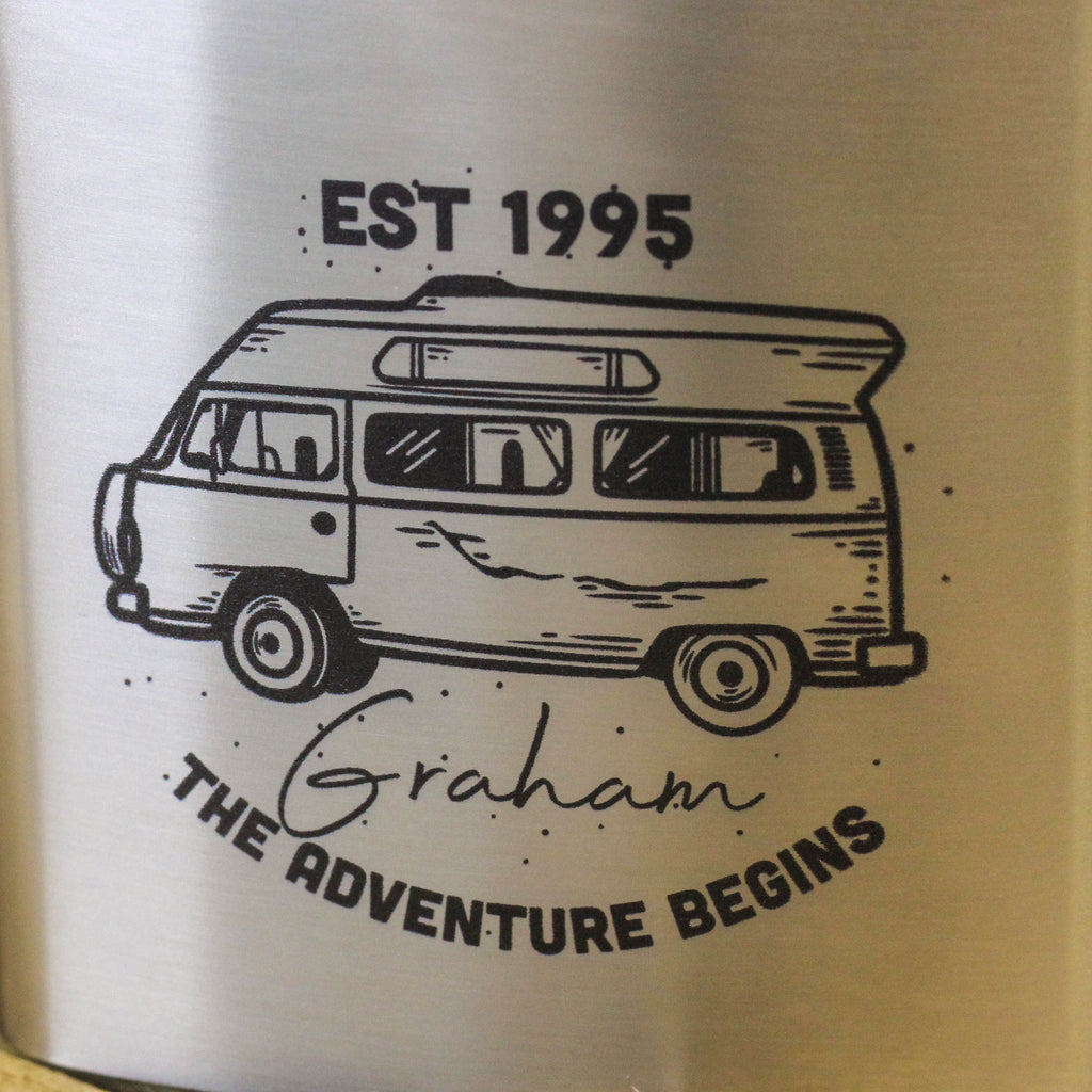 Personalised Campervan Adventure Hip Flask Camping Gift