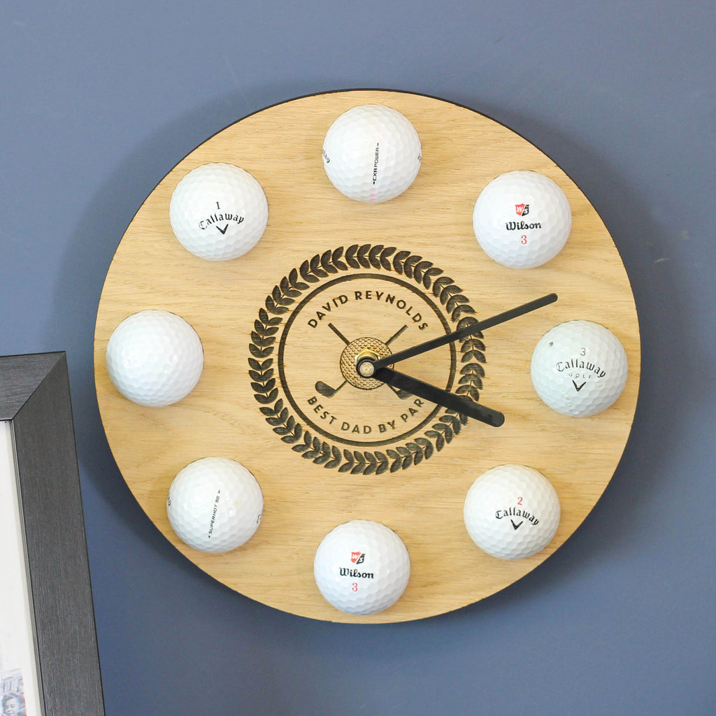Personalised Golf Ball Clock Wall Art Gift For Men