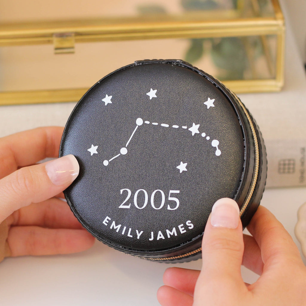 Personalised Date Star Sign Jewellery Travel Case