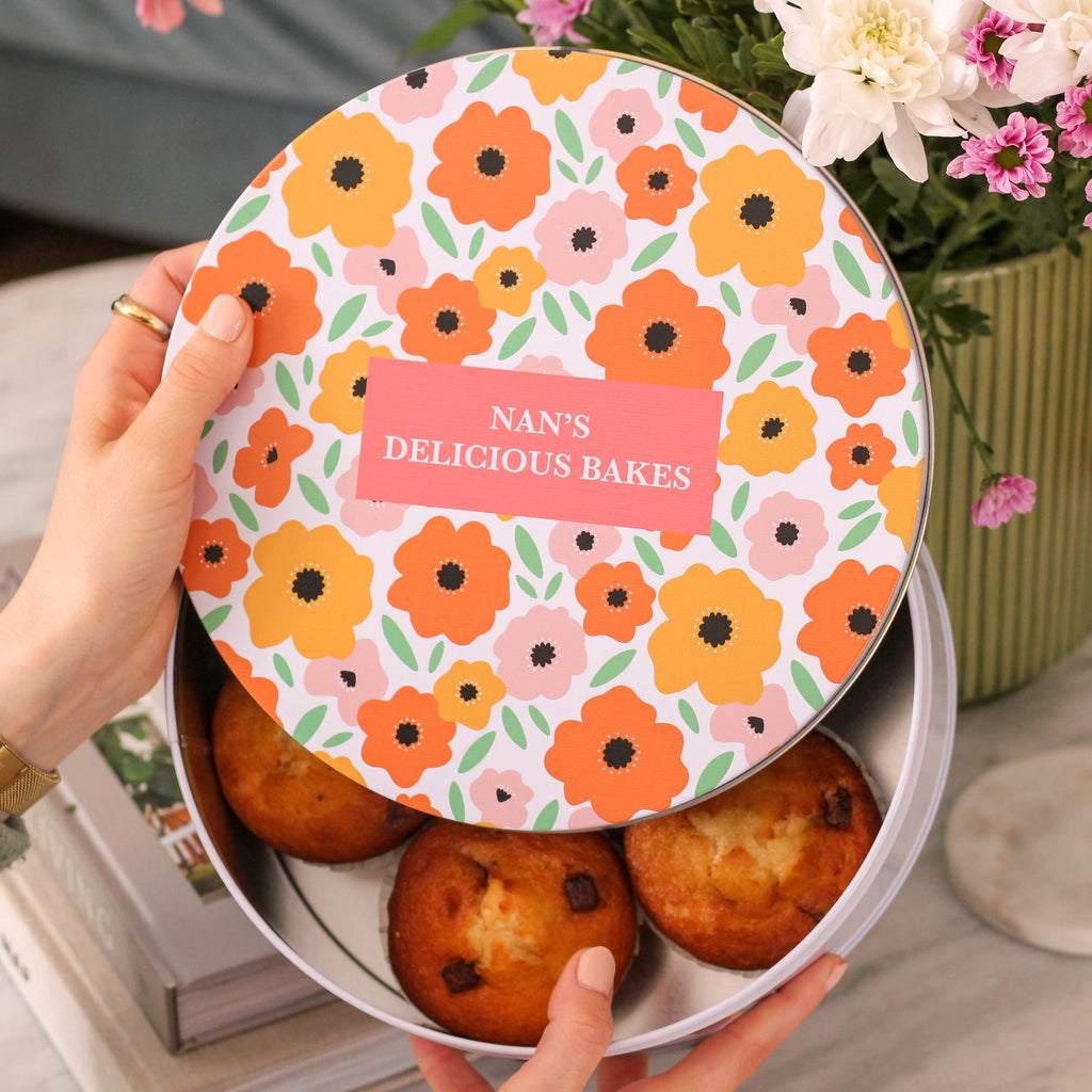 Personalised Bright Floral Baking Cake Tin Gift For Her