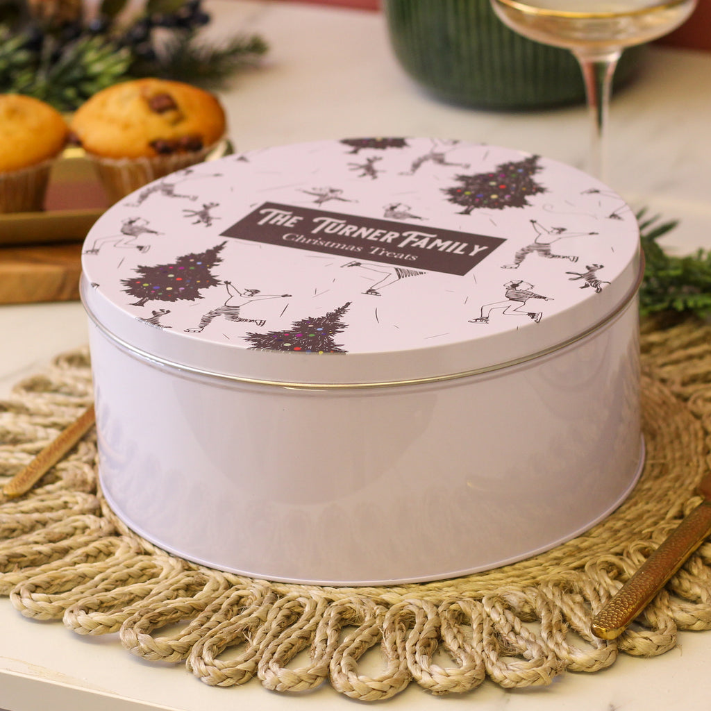 Personalised Black And White Family Christmas Cake Tin