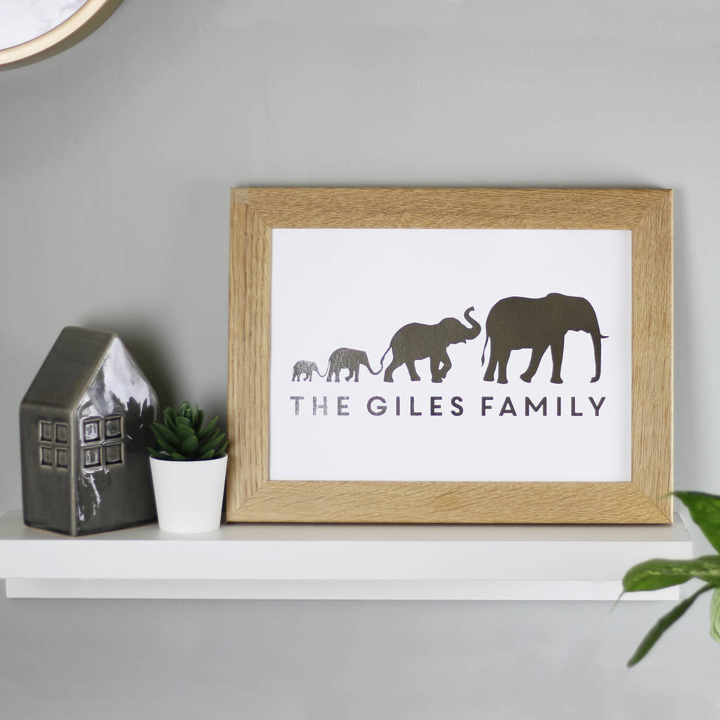 Personalised Elephant Family Foil Print