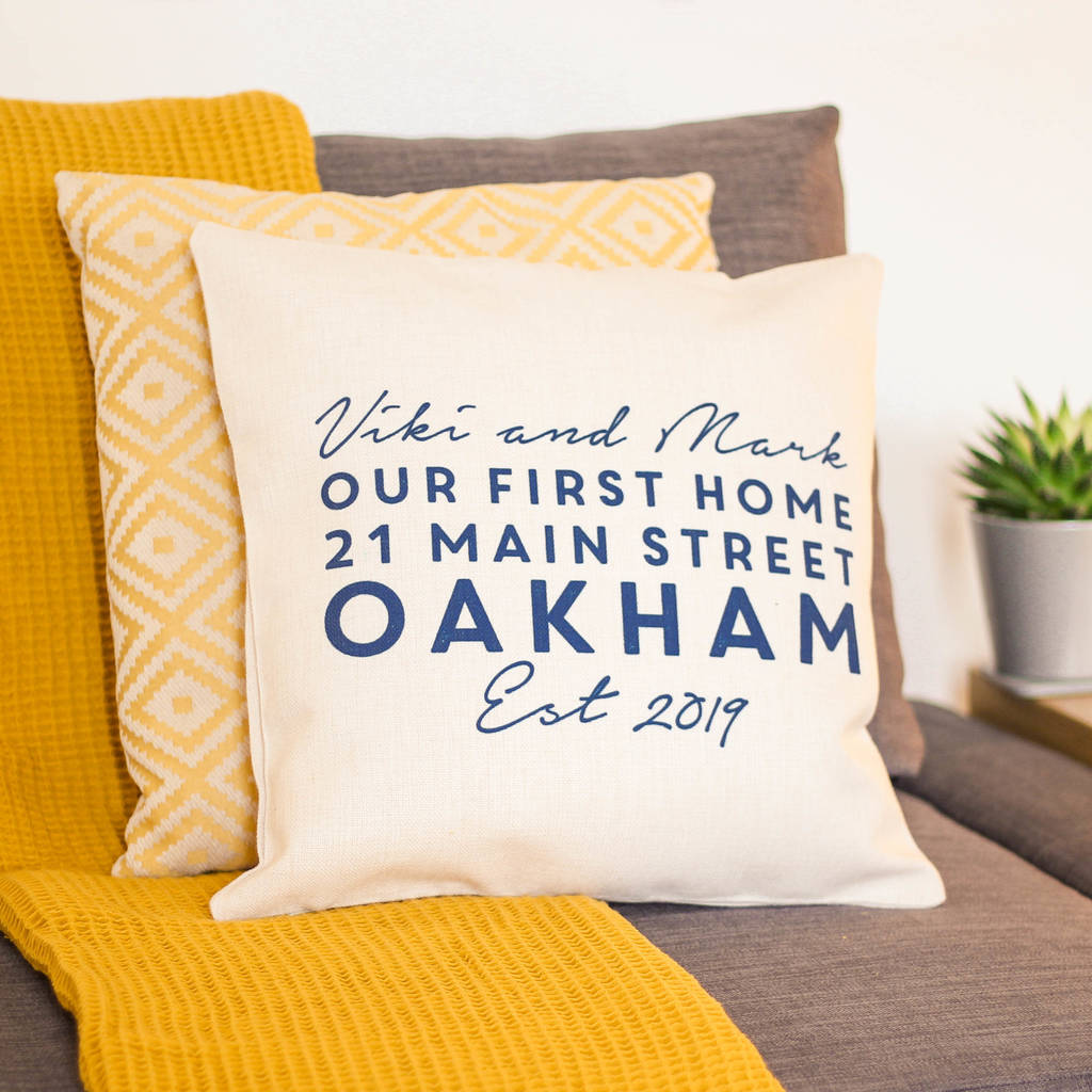 Personalised First Home Address Cushion